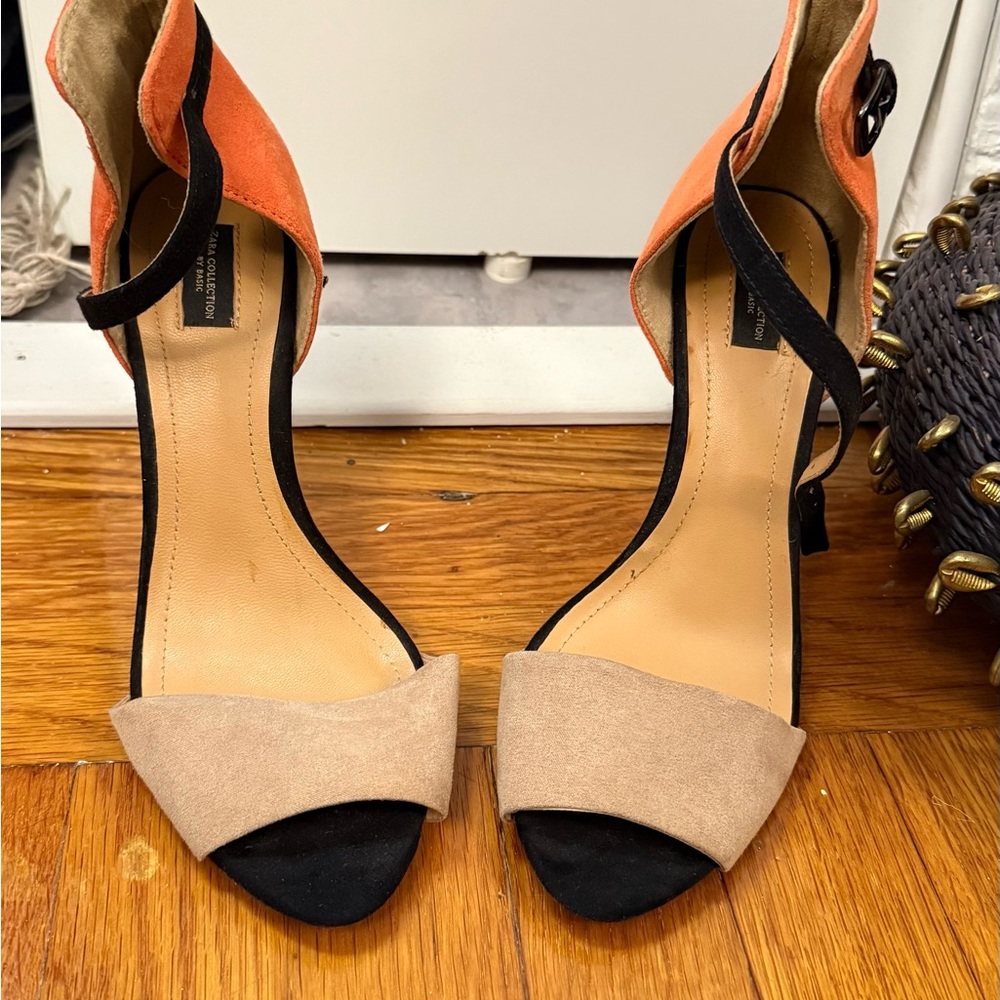 Zara Vibrant Orange and Beige Heels